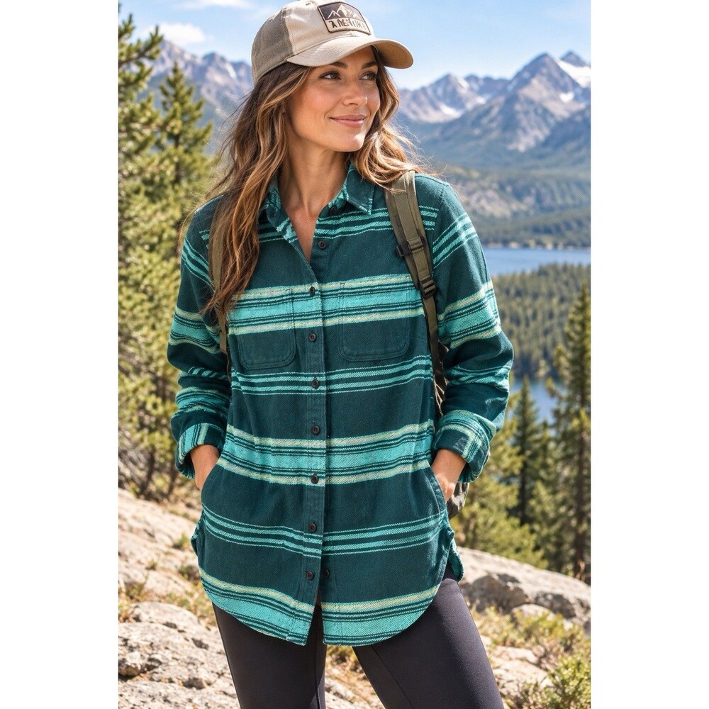Duluth Trading Heritage Heavyweight Flannel Shirt XS Teal Plaid Cotton Pockets
